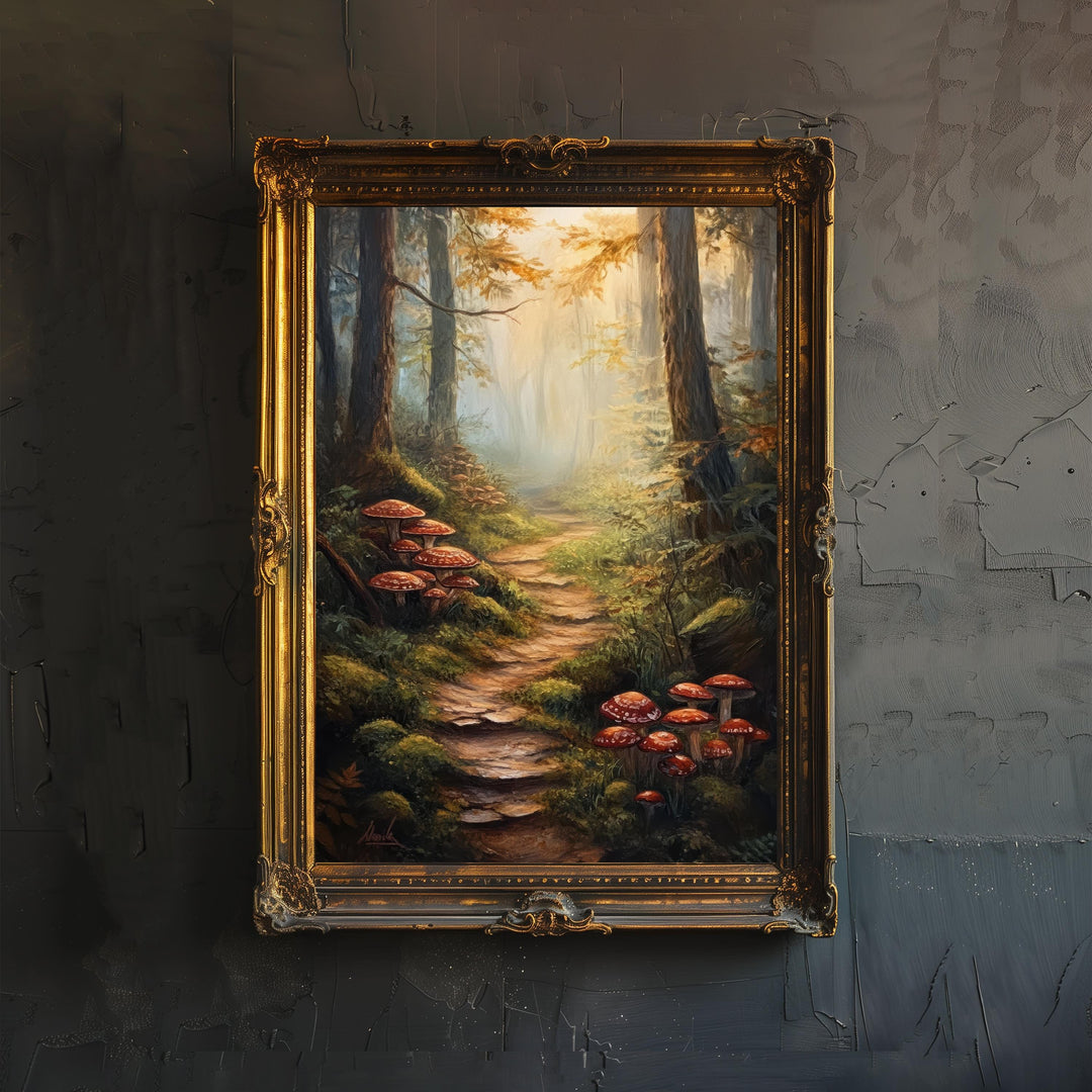Misty Forest Path Poster Cottagecore Decor Dark Academia Art Enchanted Woodland Illustration Vintage Nature Wall Art Rustic Aesthetic