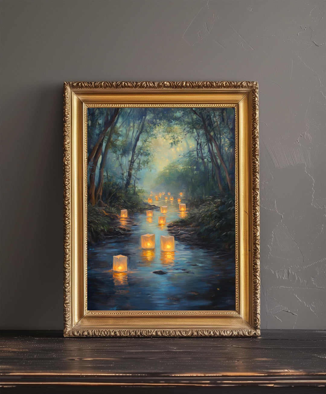 Fairy Lanterns Floating Poster Cottagecore Decor Dark Academia Art Enchanted Illustration Vintage Nature Wall Art Rustic Aesthetic