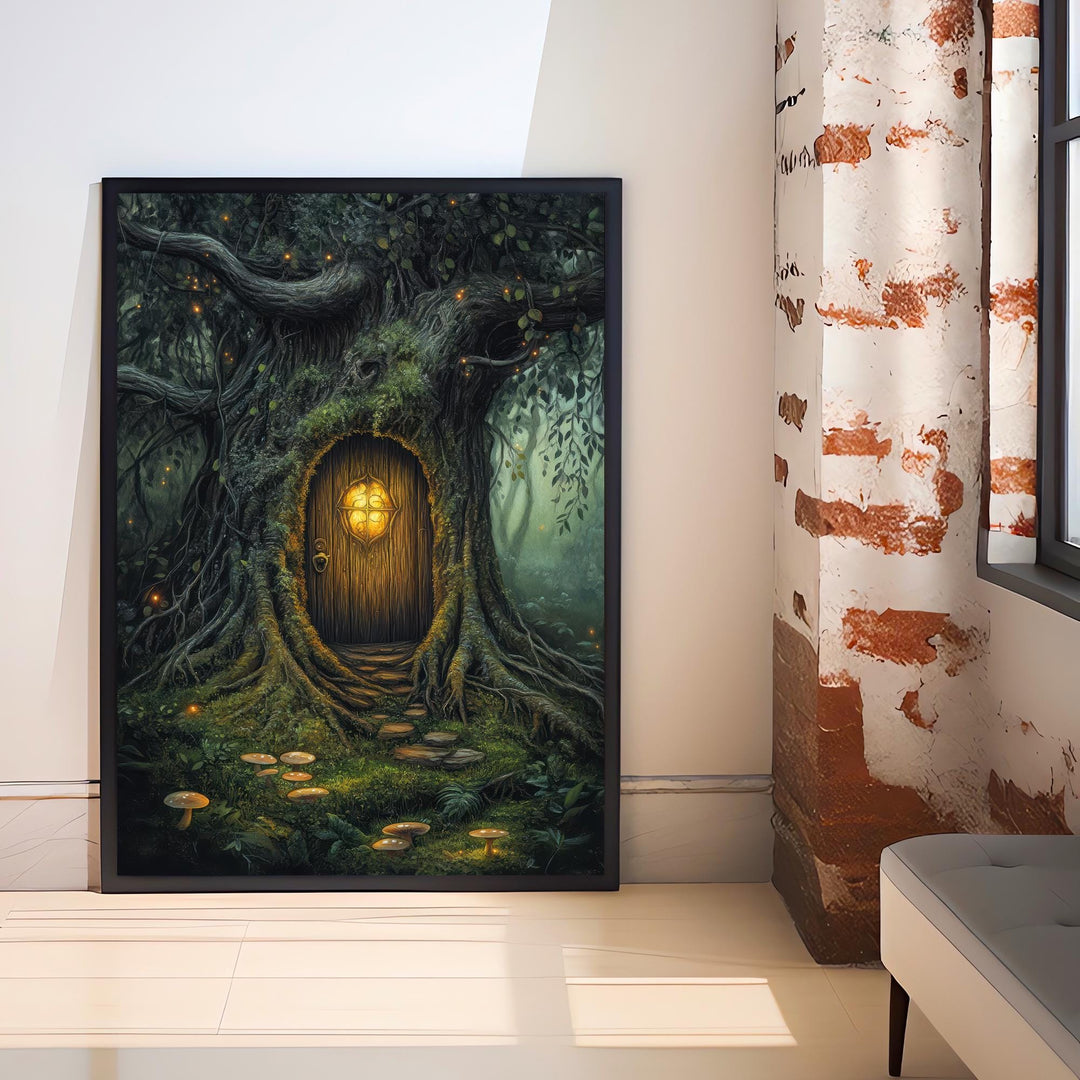 Enchanted Fairy Door Art Print Cottagecore Magic Decor Whimsical Fantasy Wall Art Secret Garden Home Decor