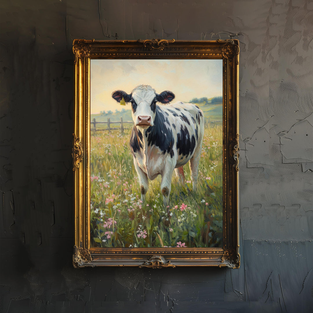 Dairy Cow Art Print Cottagecore Farm Animal Decor Rustic Countryside Wall Art