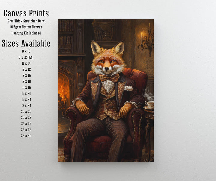 Fox in Victorian Armchair Art Print Cottagecore Cozy Reading Nook Decor Whimsical Animal Portrait
