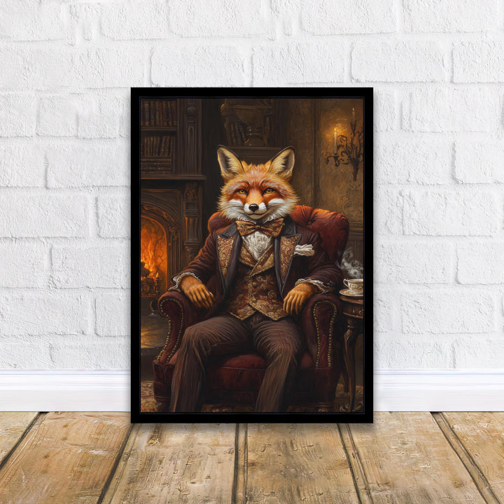 Fox in Victorian Armchair Art Print Cottagecore Cozy Reading Nook Decor Whimsical Animal Portrait