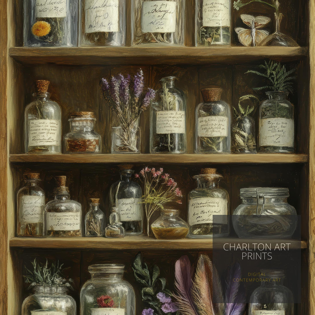 Botanical Cabinet of Curiosities Art Print Cottagecore Wonders Vintage Nature Decor Whimsical Home Art