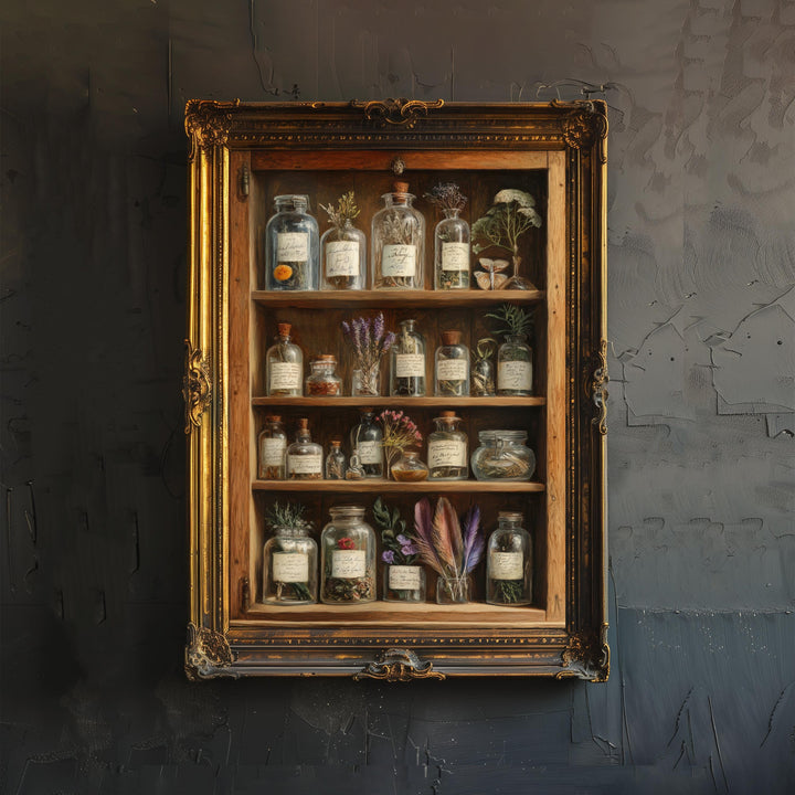 Botanical Cabinet of Curiosities Art Print Cottagecore Wonders Vintage Nature Decor Whimsical Home Art