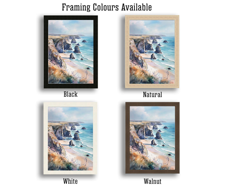 Bedruthan Steps Watercolor Painting Cornwall Coastal Art Bedruthan Steps Print Scenic Seaside Decor