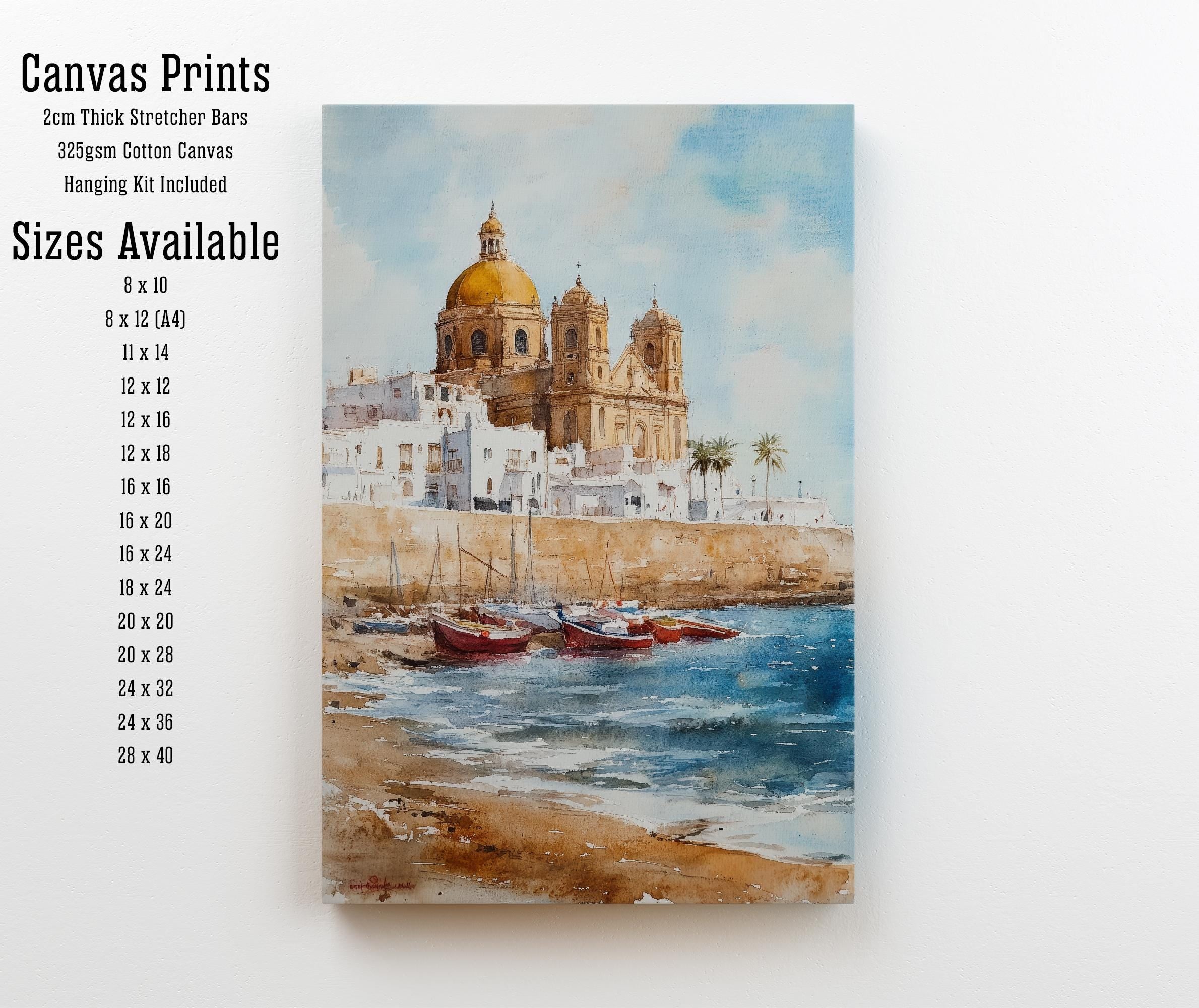 Cadiz Spain Watercolor Painting Spanish City Art Cadiz Print Scenic Andalusia Decor