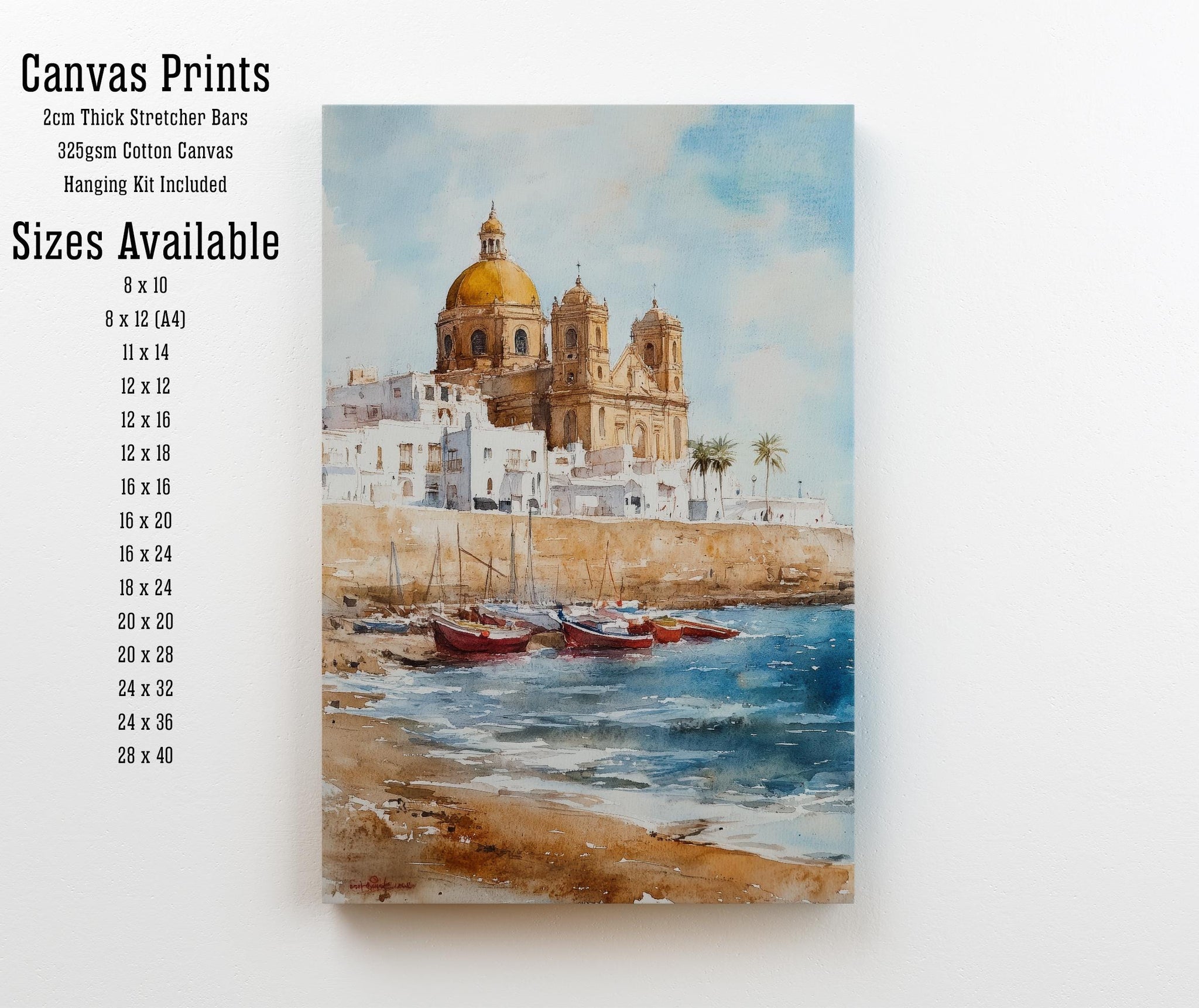 Cadiz Spain Watercolor Painting Spanish City Art Cadiz Print Scenic Andalusia Decor