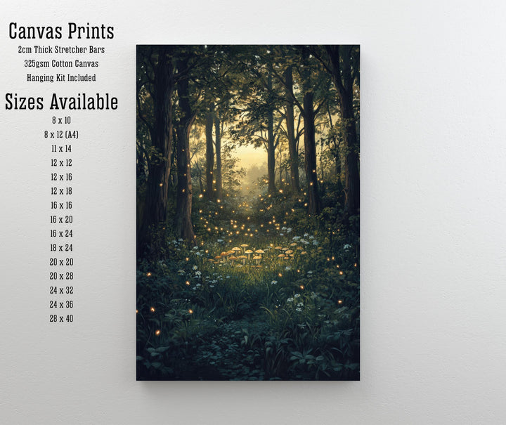 Twilight Fairy Ring with Fireflies Art Print Cottagecore Decor Whimsical Woodland Wall Art Vintage Nature Poster for Cozy Homes and Forest