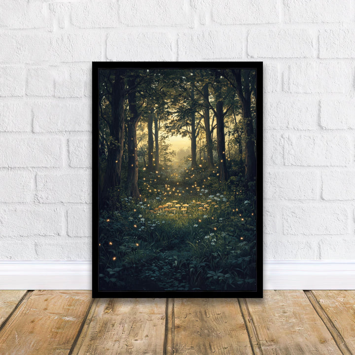 Twilight Fairy Ring with Fireflies Art Print Cottagecore Decor Whimsical Woodland Wall Art Vintage Nature Poster for Cozy Homes and Forest