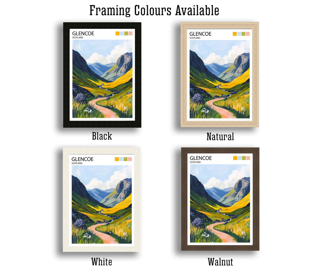 Glencoe Scotland Travel Poster Scottish Highlands Art Glencoe Print Scenic Mountain Landscape Decor