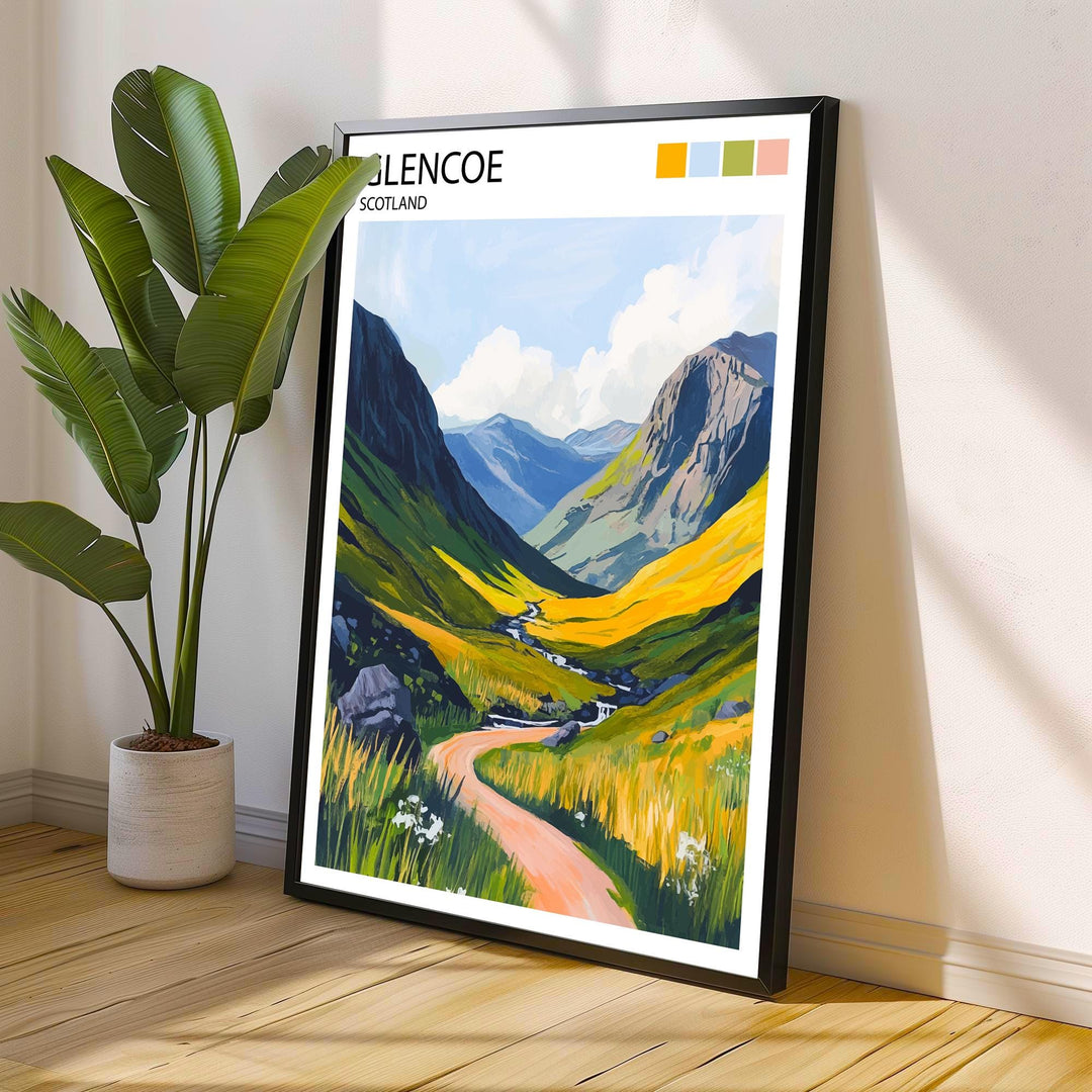 Glencoe Scotland Travel Poster Scottish Highlands Art Glencoe Print Scenic Mountain Landscape Decor