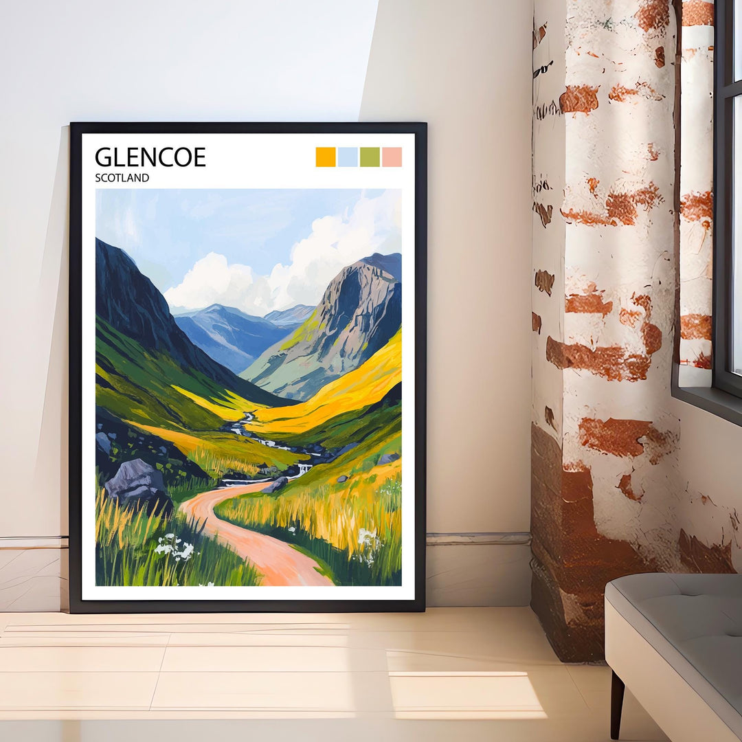 Glencoe Scotland Travel Poster Scottish Highlands Art Glencoe Print Scenic Mountain Landscape Decor