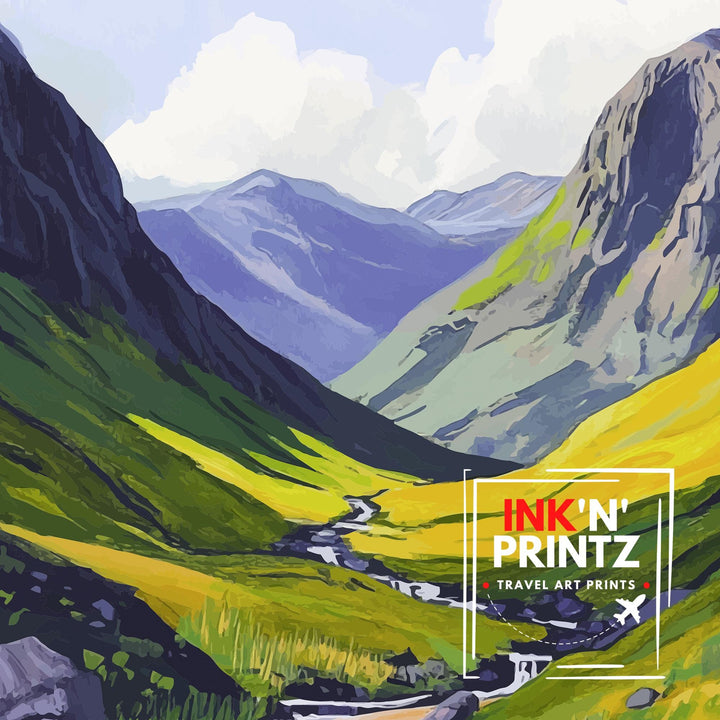 Glencoe Scotland Travel Poster Scottish Highlands Art Glencoe Print Scenic Mountain Landscape Decor