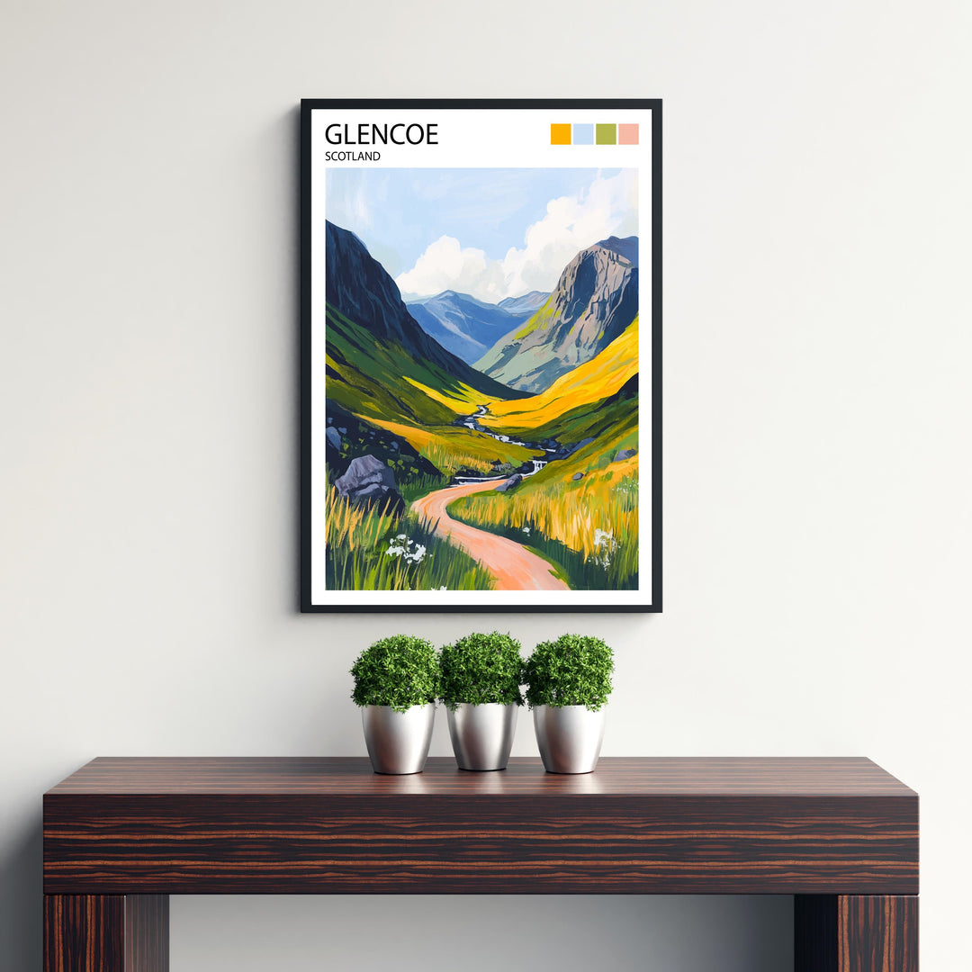 Glencoe Scotland Travel Poster Scottish Highlands Art Glencoe Print Scenic Mountain Landscape Decor