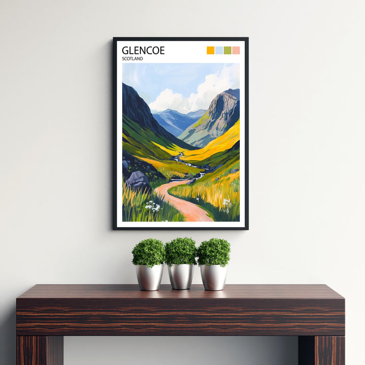 Glencoe Scotland Travel Poster Scottish Highlands Art Glencoe Print Scenic Mountain Landscape Decor