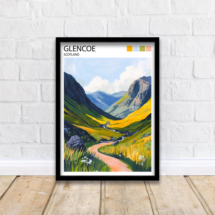 Glencoe Scotland Travel Poster Scottish Highlands Art Glencoe Print Scenic Mountain Landscape Decor