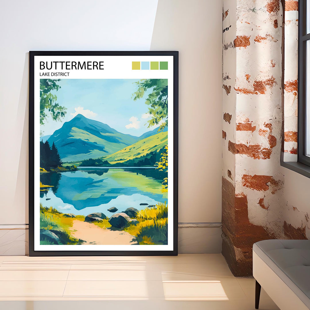 Buttermere Lake District Travel Poster UK Landscape Art Buttermere Print Scenic Mountain Lake Decor