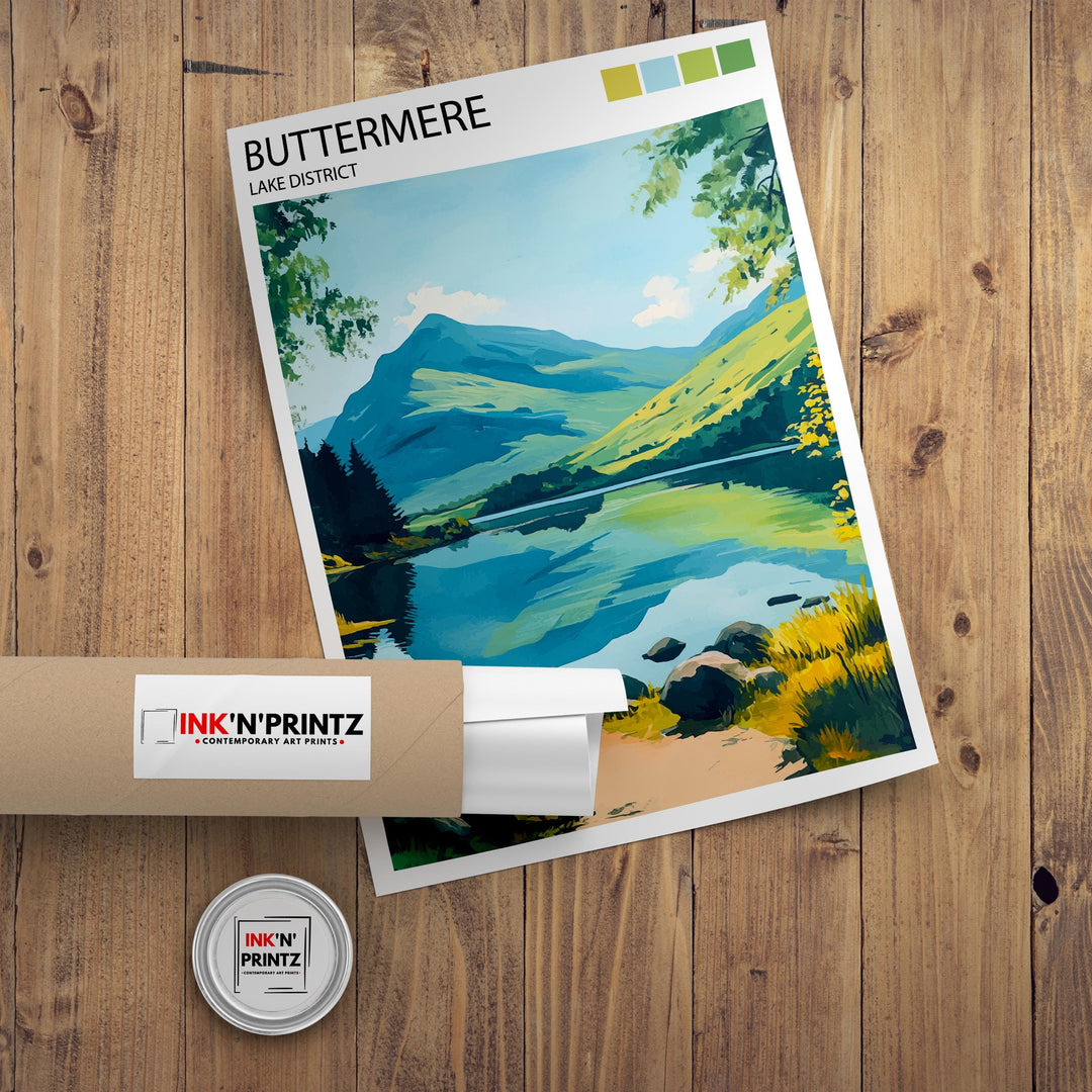 Buttermere Lake District Travel Poster UK Landscape Art Buttermere Print Scenic Mountain Lake Decor