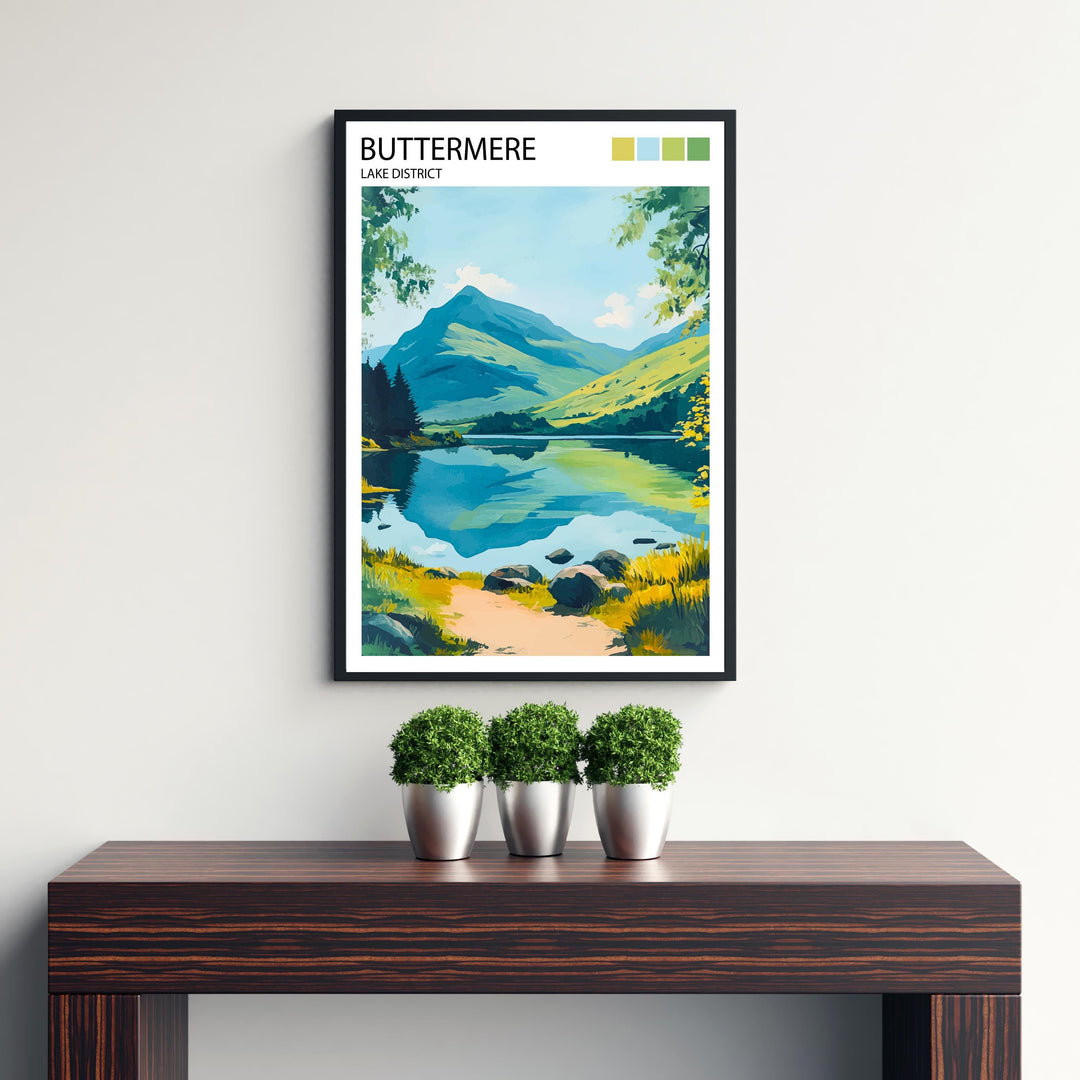 Buttermere Lake District Travel Poster UK Landscape Art Buttermere Print Scenic Mountain Lake Decor