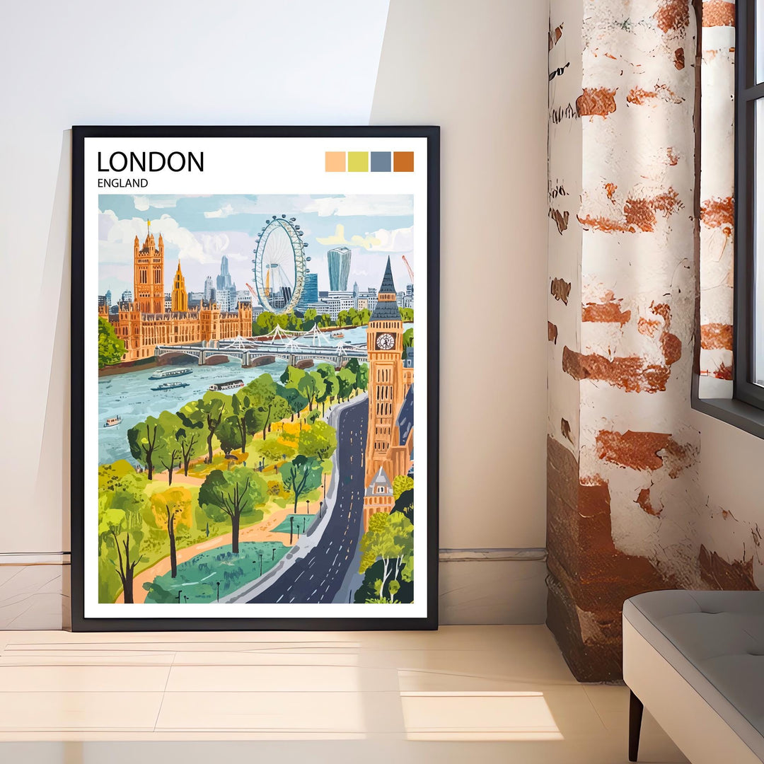 London Travel Poster UK City Art London Print Scenic London Landmark Decor