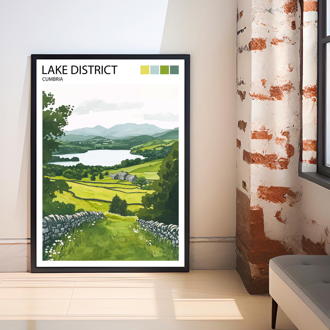 Lake District Travel Poster UK Landscape Art Lake District Print Scenic Mountain Lake Decor