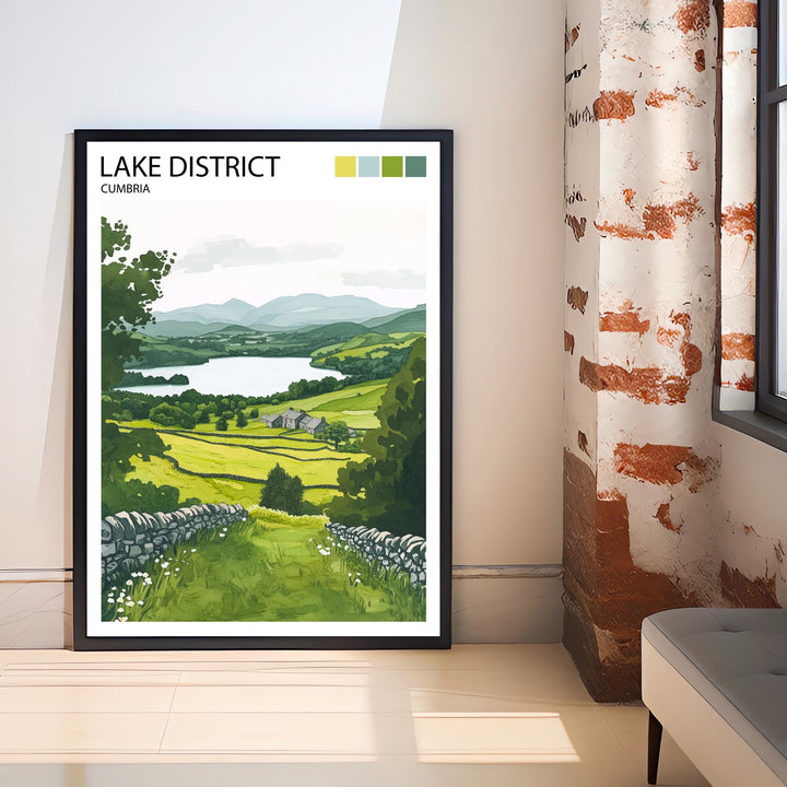 Lake District Travel Poster UK Landscape Art Lake District Print Scenic Mountain Lake Decor