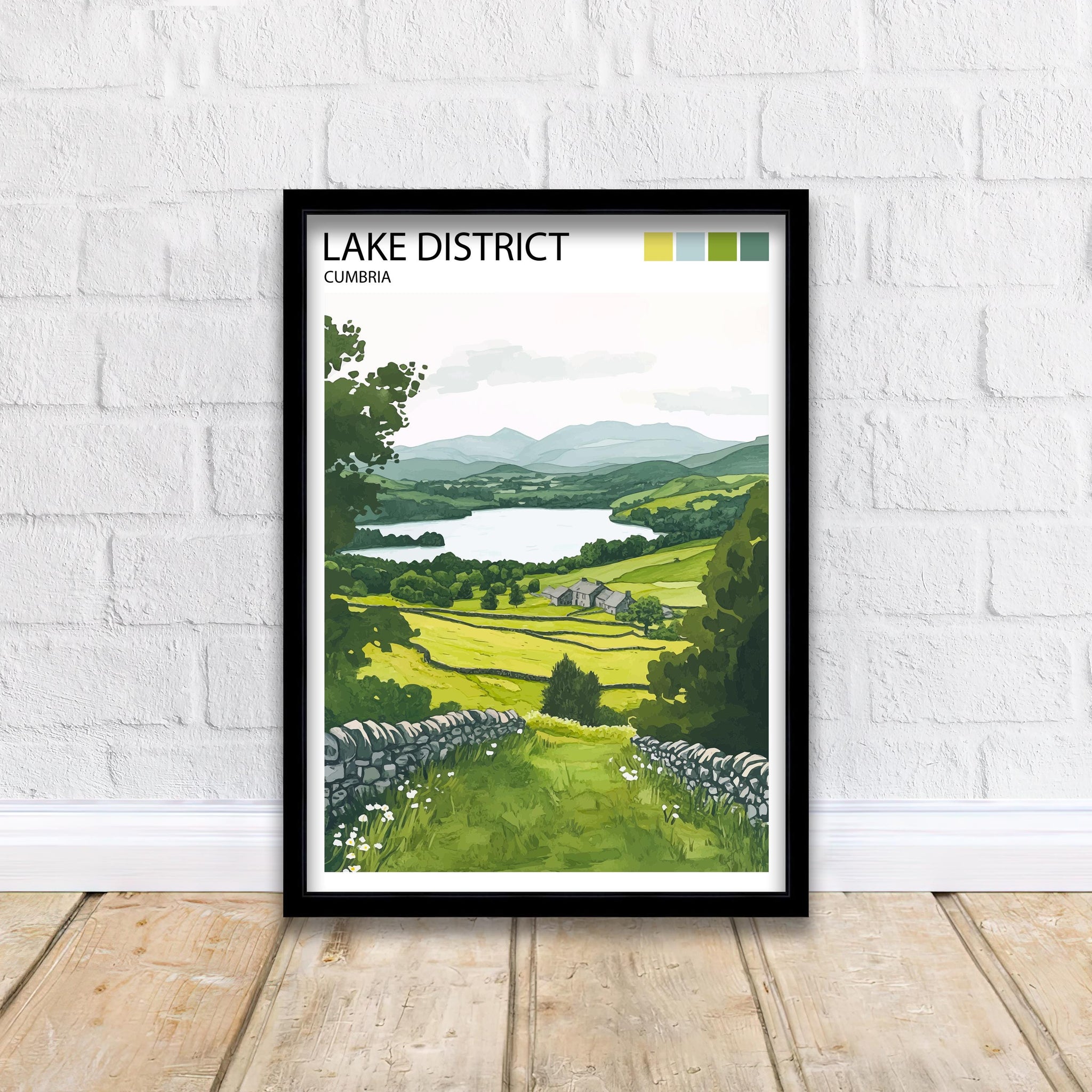 Lake District Travel Poster UK Landscape Art Lake District Print Scenic Mountain Lake Decor