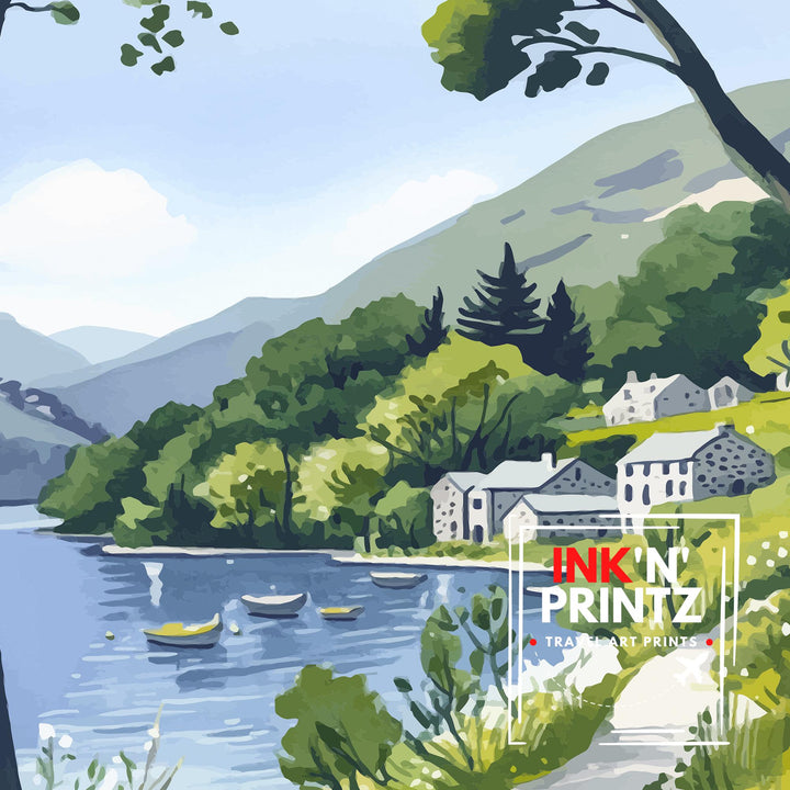 Coniston Water Travel Poster Lake District Art Coniston Water Print Scenic Mountain Lake Decor