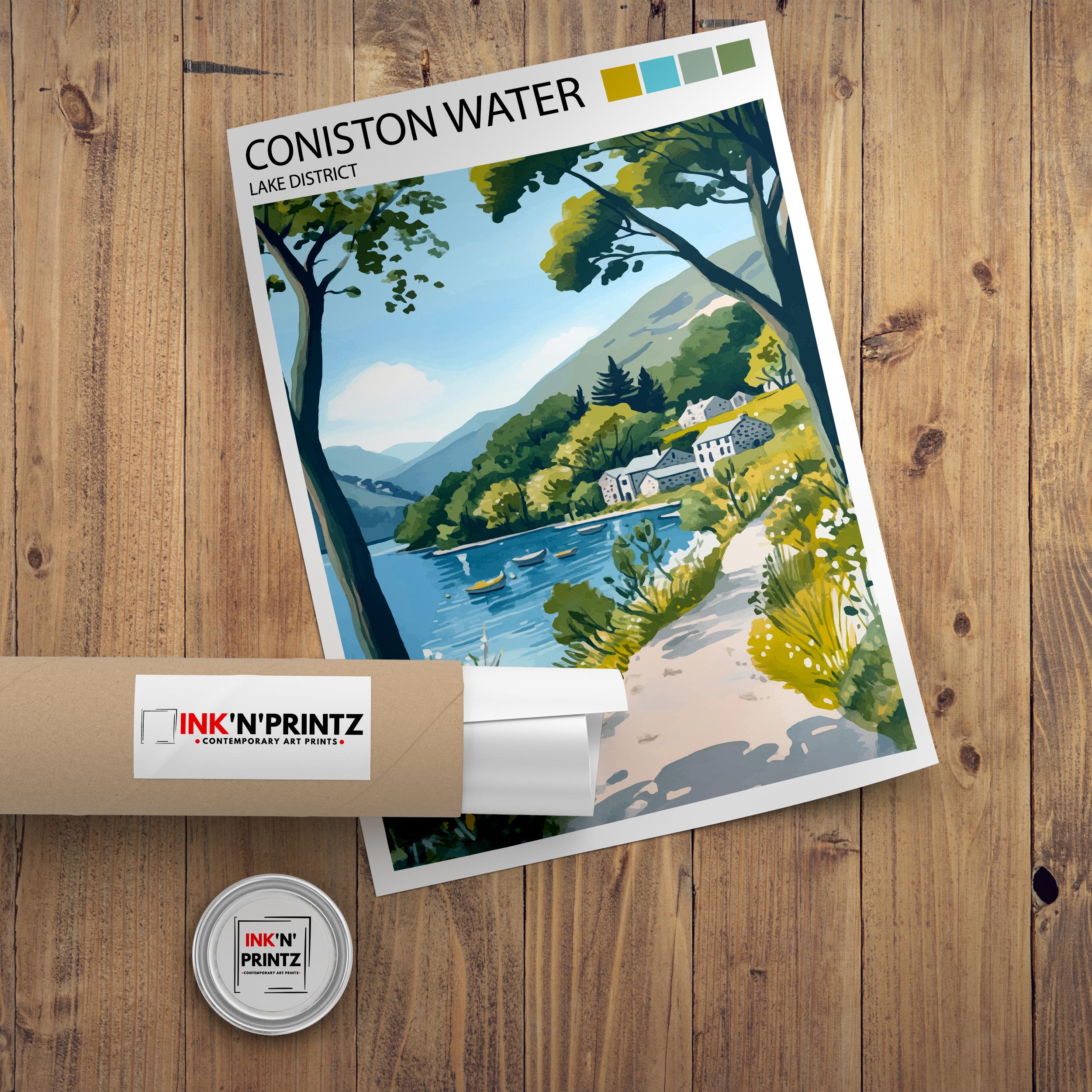 Coniston Water Travel Poster Lake District Art Coniston Water Print Scenic Mountain Lake Decor