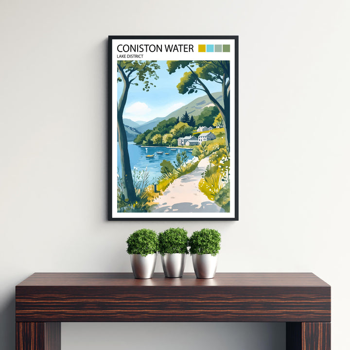 Coniston Water Travel Poster Lake District Art Coniston Water Print Scenic Mountain Lake Decor