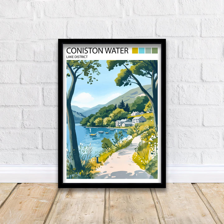 Coniston Water Travel Poster Lake District Art Coniston Water Print Scenic Mountain Lake Decor