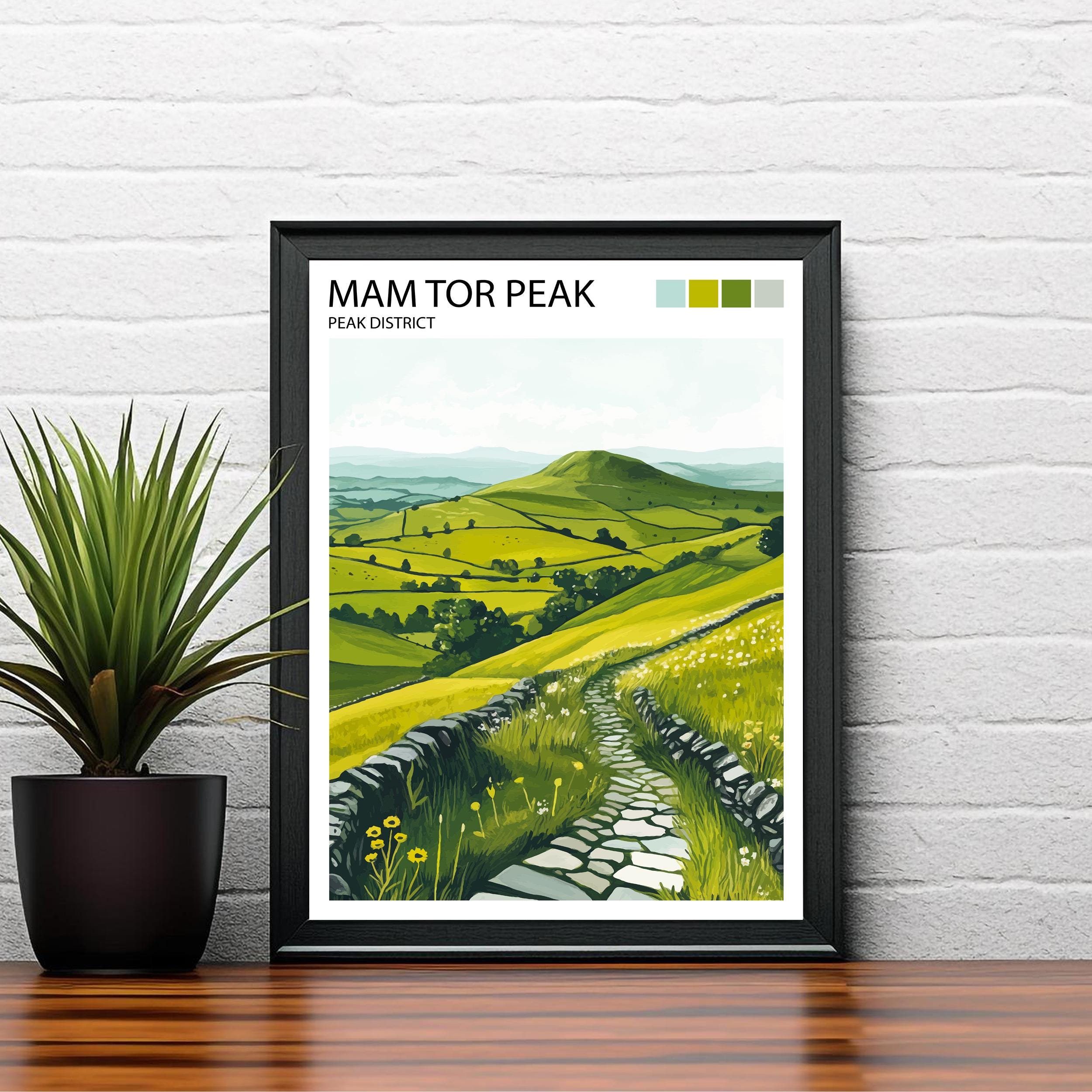 Mam Tor Peak District Travel Poster UK Landscape Art Mam Tor Print Scenic Mountain Decor