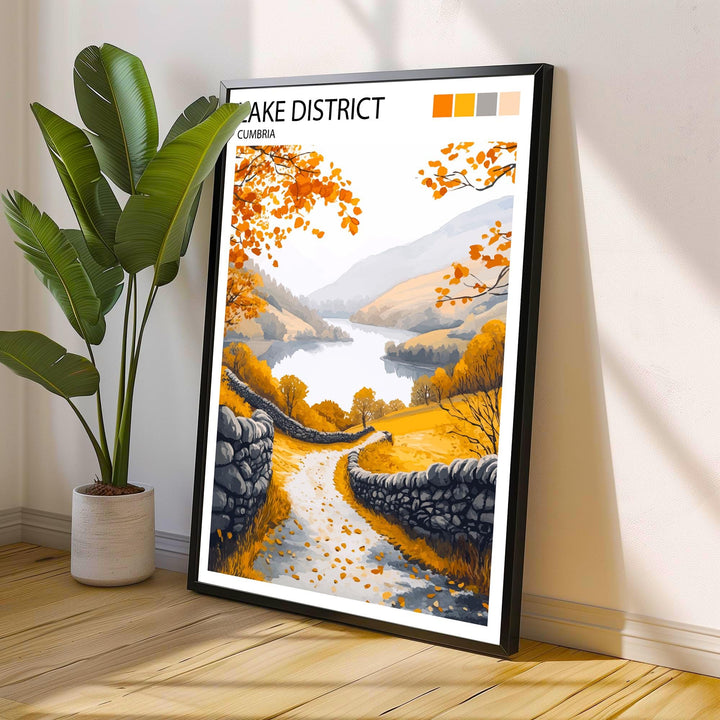 Lake District Travel Poster UK Landscape Art Lake District Print Scenic Mountain Lake Decor