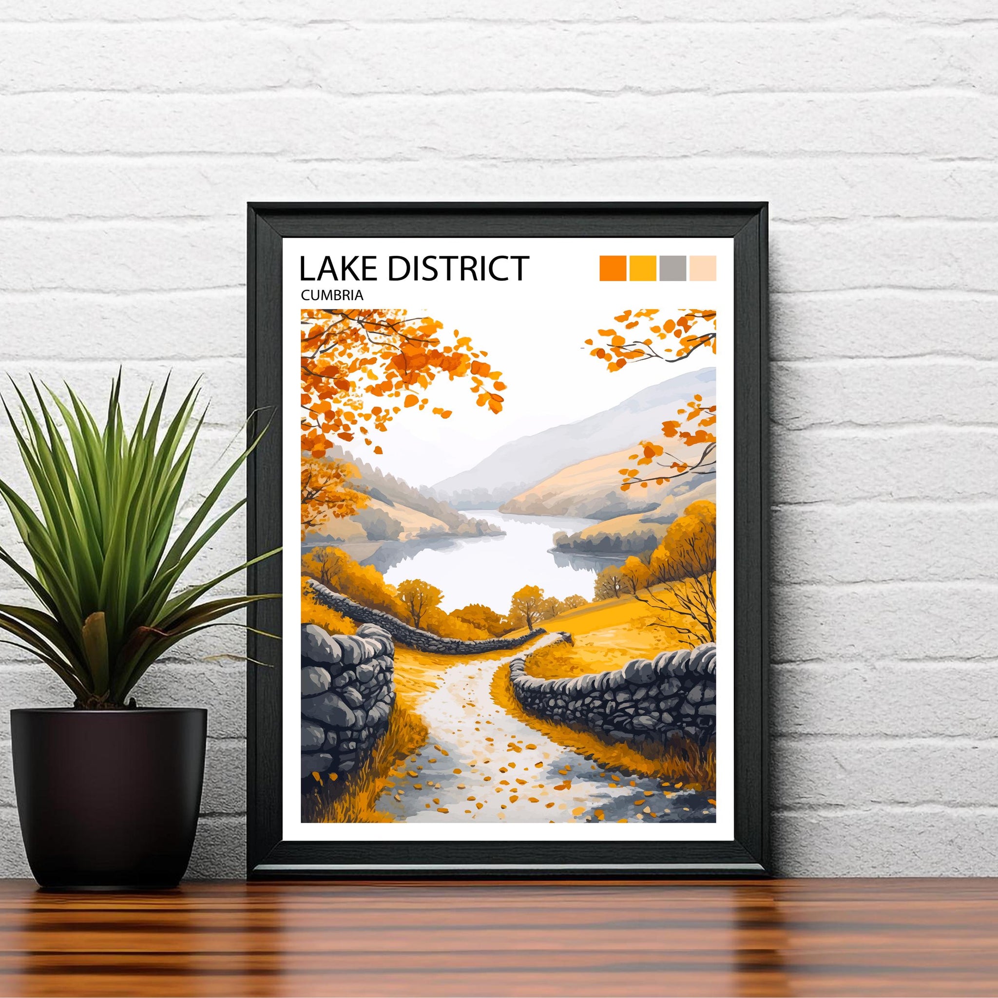Lake District Travel Poster UK Landscape Art Lake District Print Scenic Mountain Lake Decor