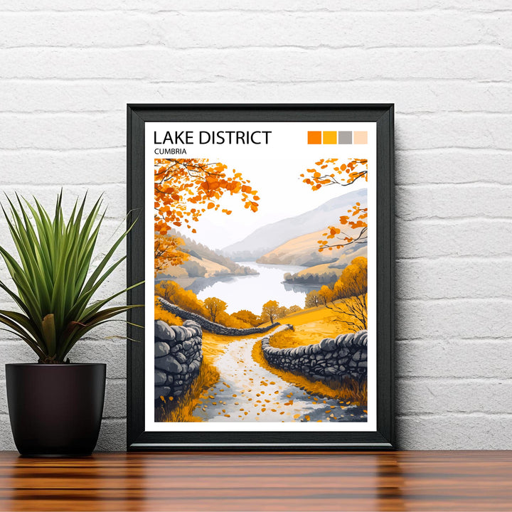 Lake District Travel Poster UK Landscape Art Lake District Print Scenic Mountain Lake Decor