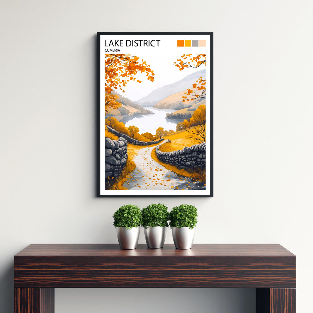 Lake District Travel Poster UK Landscape Art Lake District Print Scenic Mountain Lake Decor