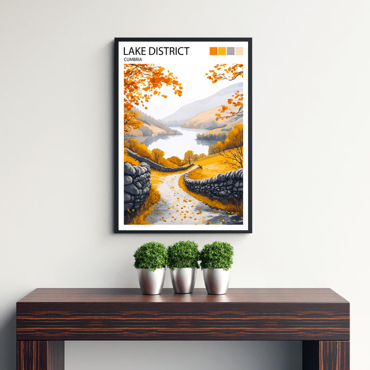Lake District Travel Poster UK Landscape Art Lake District Print Scenic Mountain Lake Decor