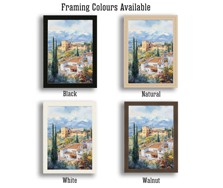 Granada Spain Watercolor Painting Alhambra Art Granada Print Scenic Spanish Landscape Decor