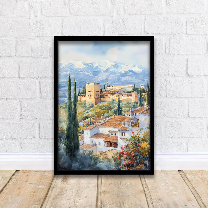 Granada Spain Watercolor Painting Alhambra Art Granada Print Scenic Spanish Landscape Decor
