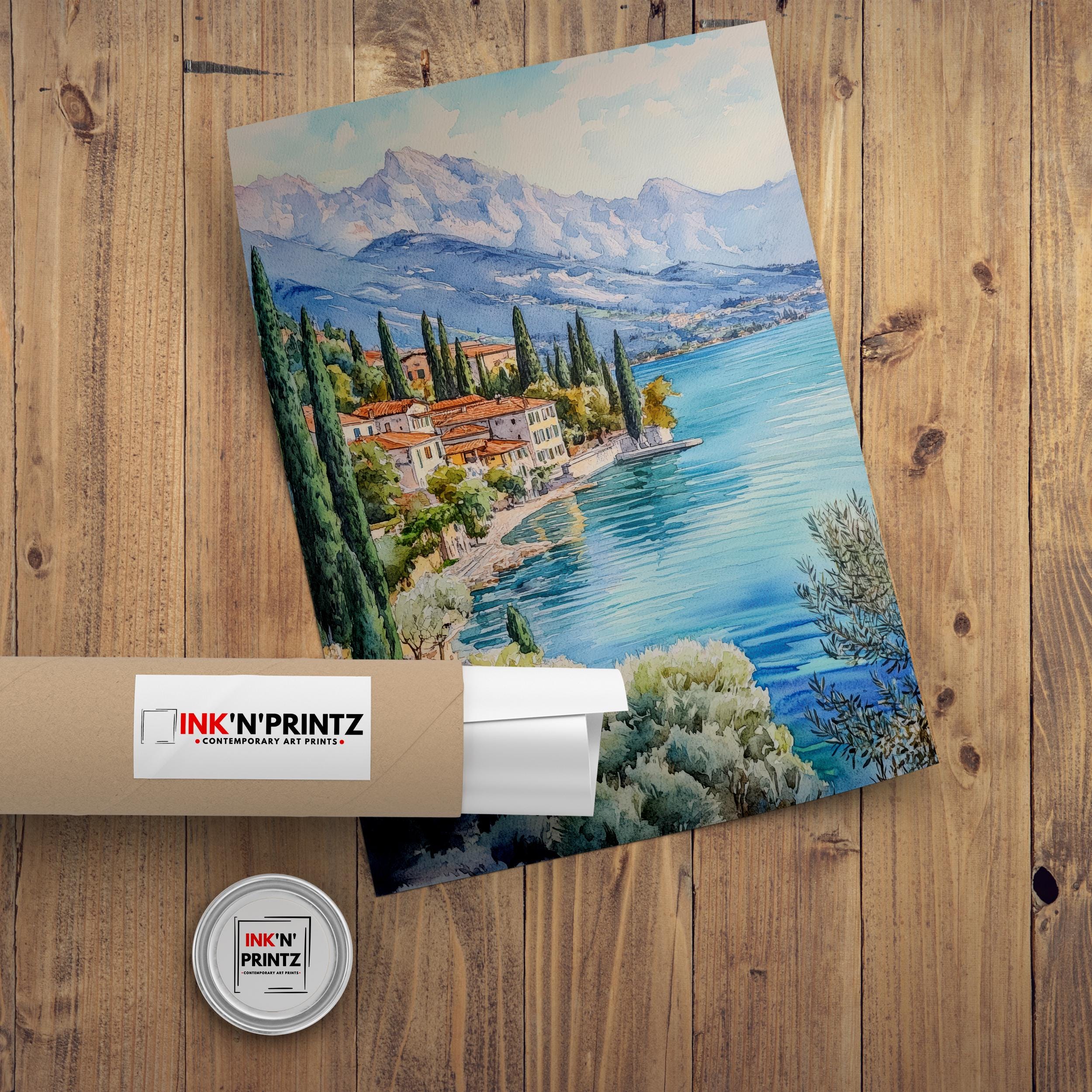 Lake Garda Watercolour Painting Italian Lake Art Lake Garda Print Scenic Italian Landscape Decor