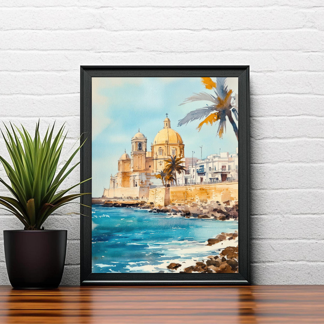 Cadiz Spain Watercolor Painting Spanish City Art Cadiz Print Scenic Andalusia Decor