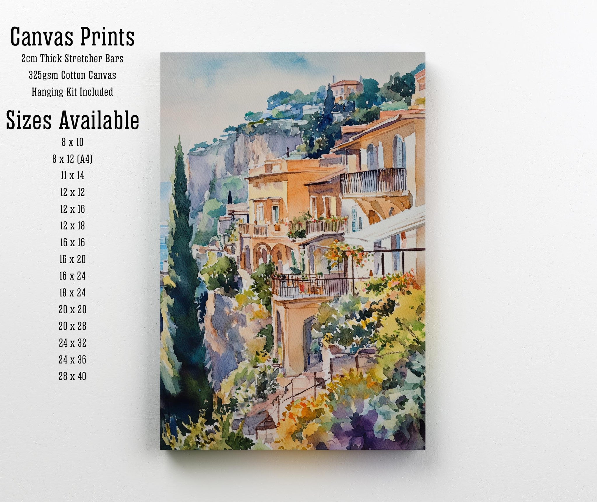 Sorrento Watercolor Painting Italy Coastal Art Sorrento Print Scenic Italy Watercolor Amalfi Coast Decor