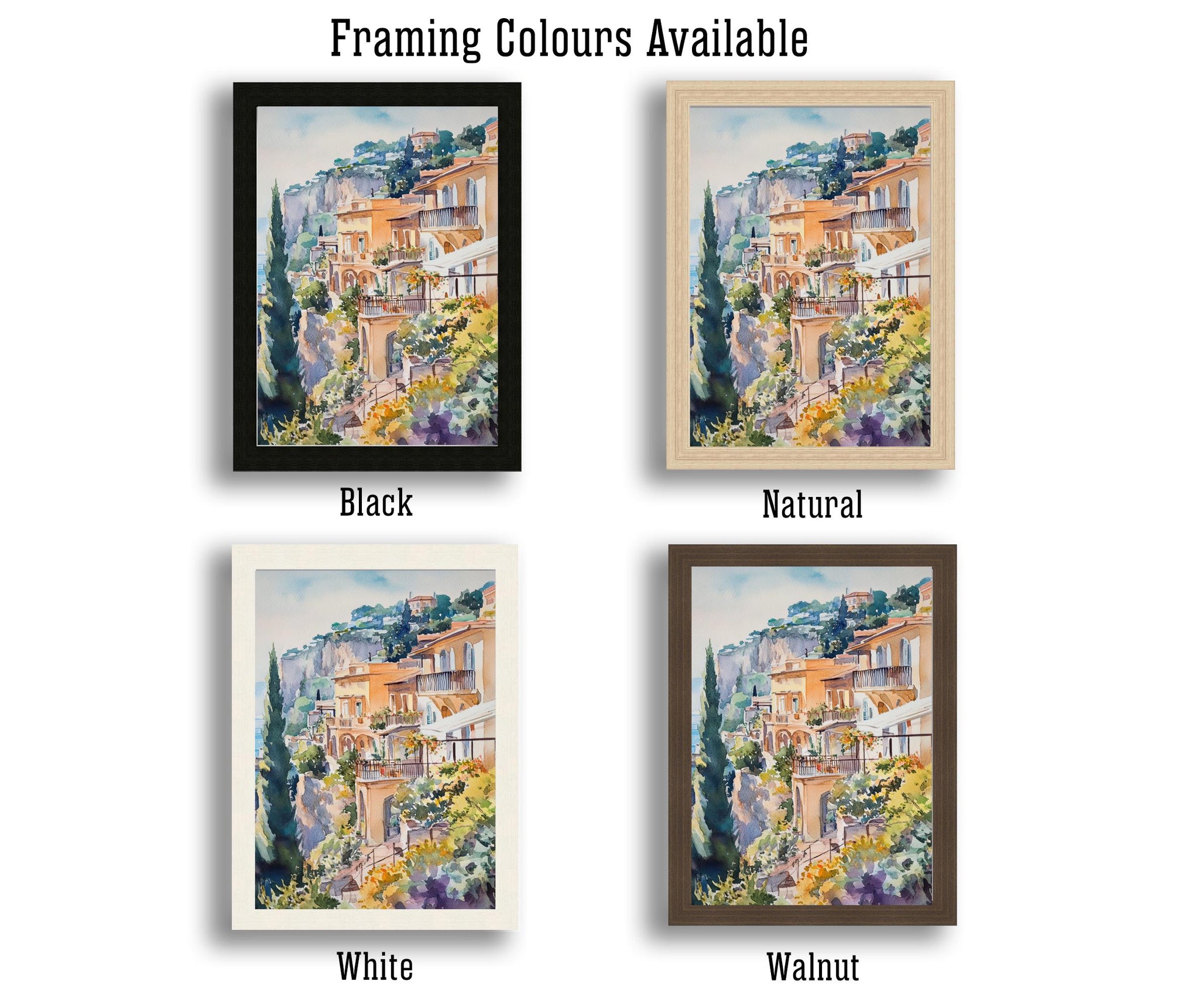 Sorrento Watercolor Painting Italy Coastal Art Sorrento Print Scenic Italy Watercolor Amalfi Coast Decor