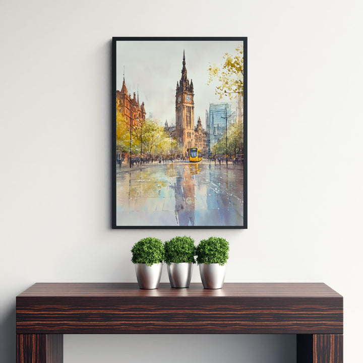 Manchester Watercolour Painting UK City Art Manchester Print Scenic Cityscape Decor