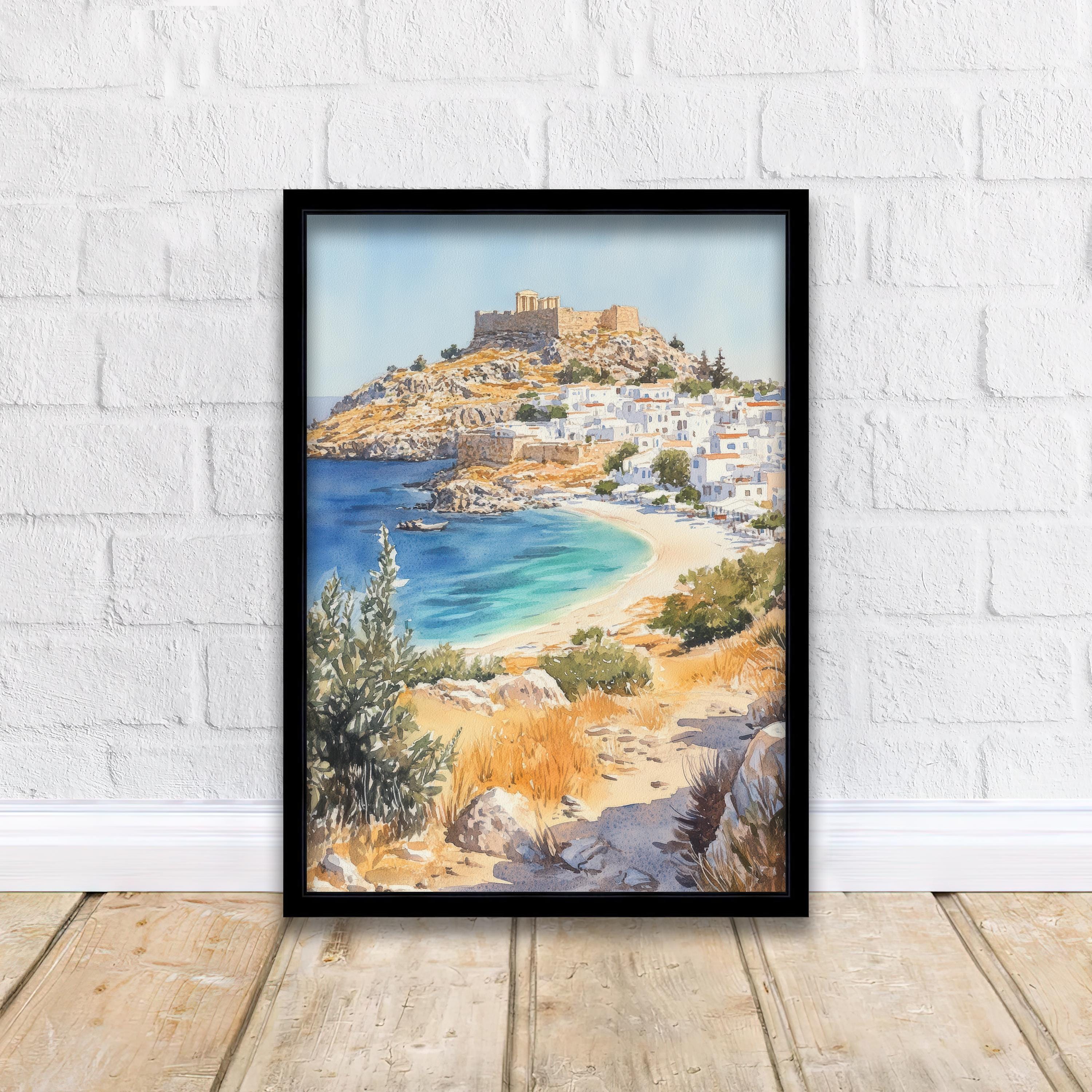 Rhodes Greece Watercolor Painting Greek Island Art Rhodes Print Scenic Mediterranean Decor Gift for Greece Lovers