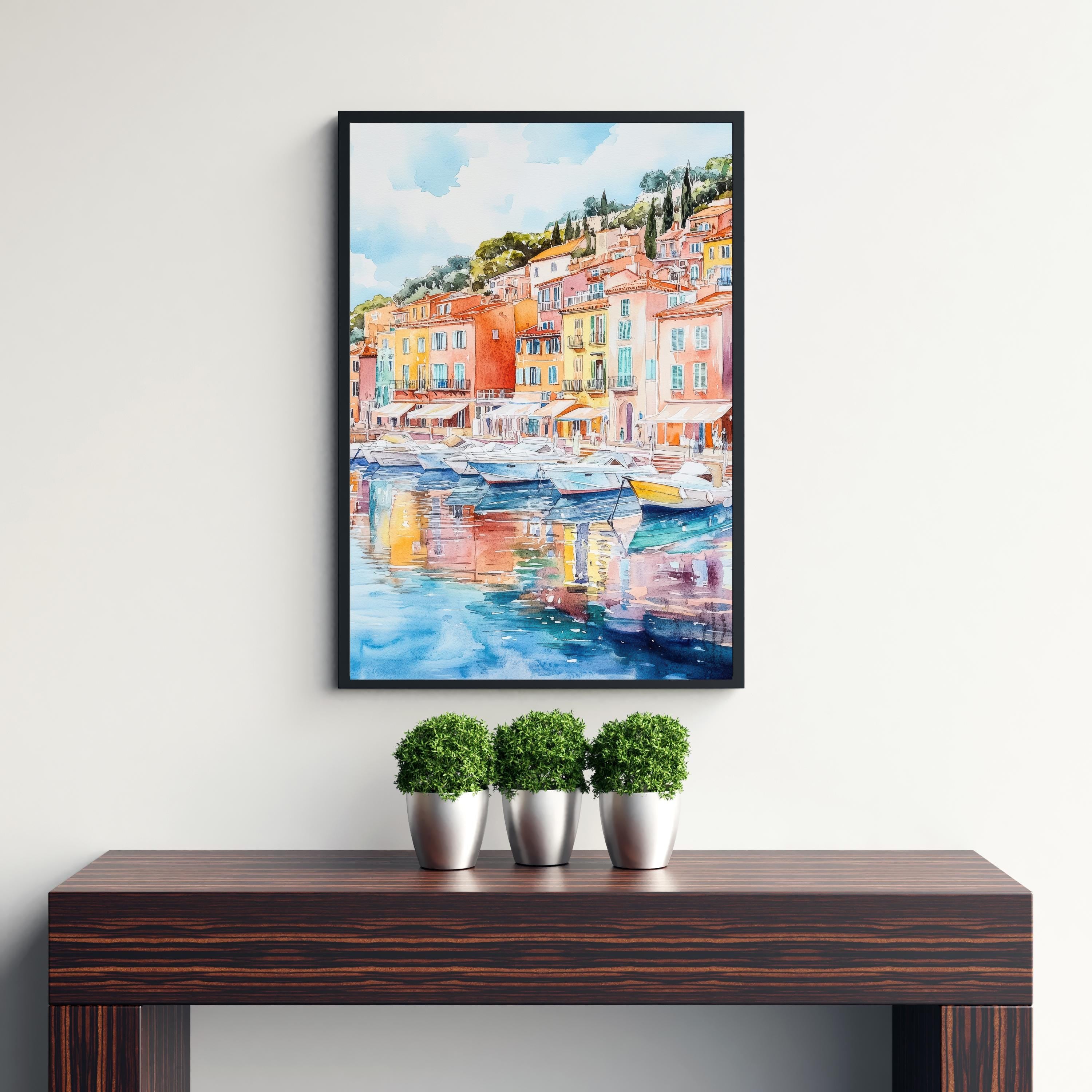 Villefranche-sur-Mer Watercolor Painting French Riviera Art Villefranche Print Scenic Seaside Village Decor Gift for France Lovers