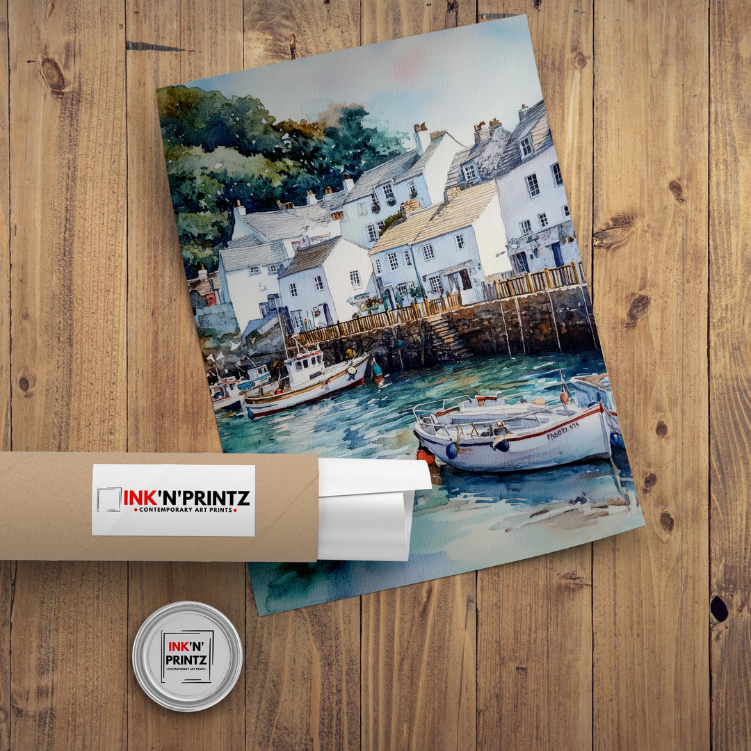 Fowey Cornwall Watercolor Painting Cornwall Village Art Fowey Print Scenic Seaside Village Decor Gift for Cornwall Lovers