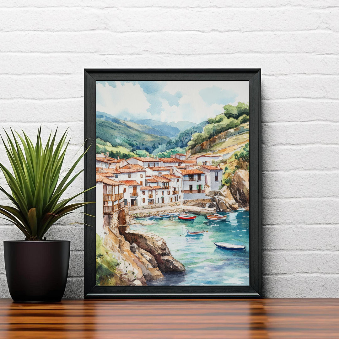 Basque Country Watercolor Painting Spain Art Basque Country Print Scenic Seaside Landscape Decor Gift for Spain Lovers