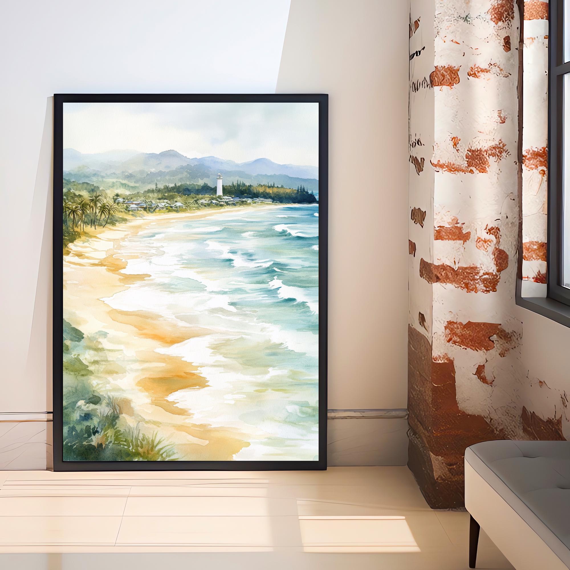 Byron Bay Watercolor Painting Australian Coastal Art Byron Bay Print Scenic Beach Decor Gift for Australia Lovers