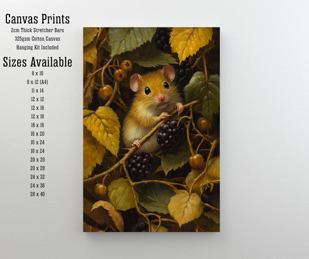 Dormouse Among Blackberry Brambles Poster Cottagecore Decor Dark Academia Art Enchanted Wildlife Illustration Vintage Nature Wall Art